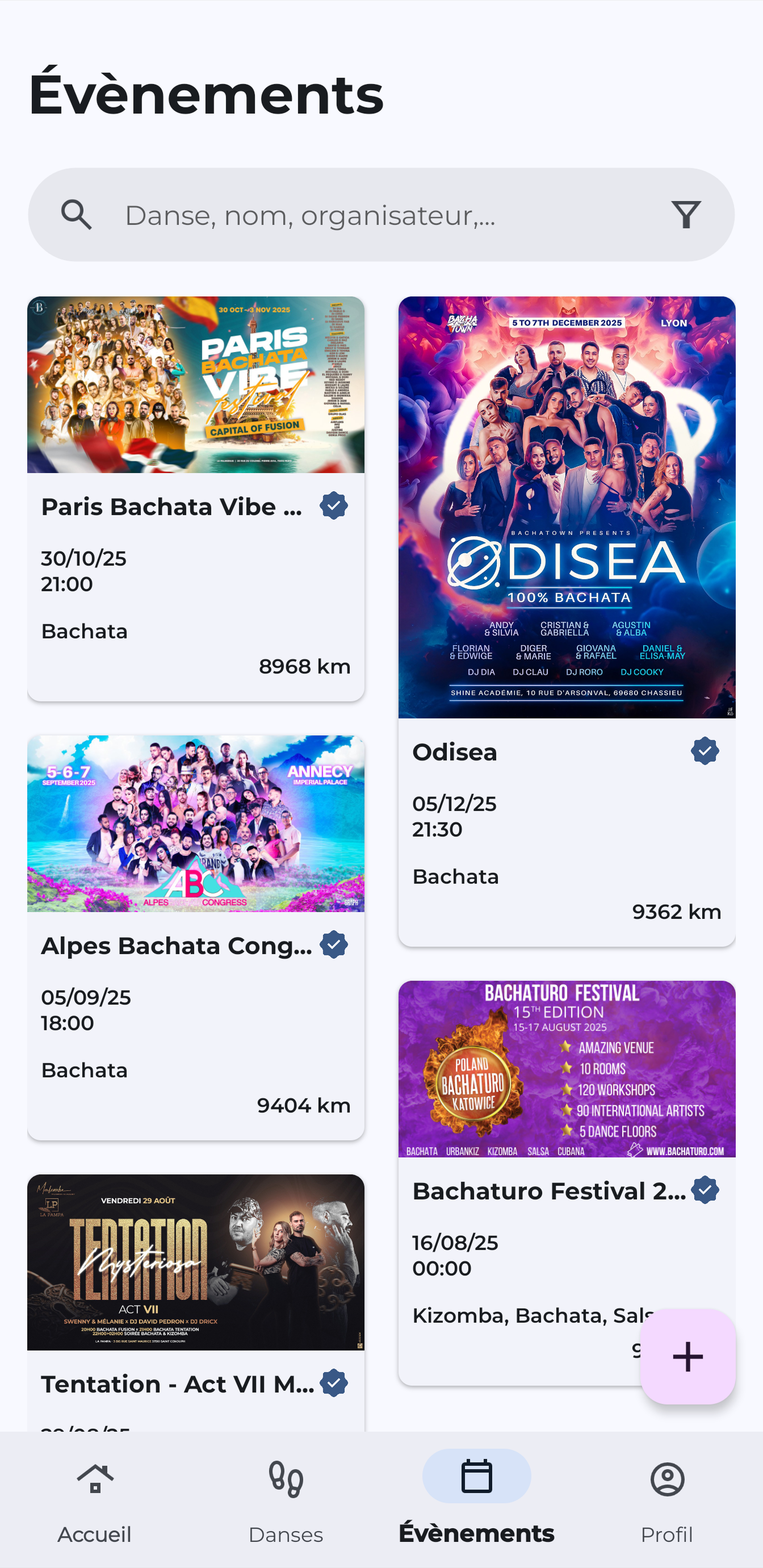 Liste des événements